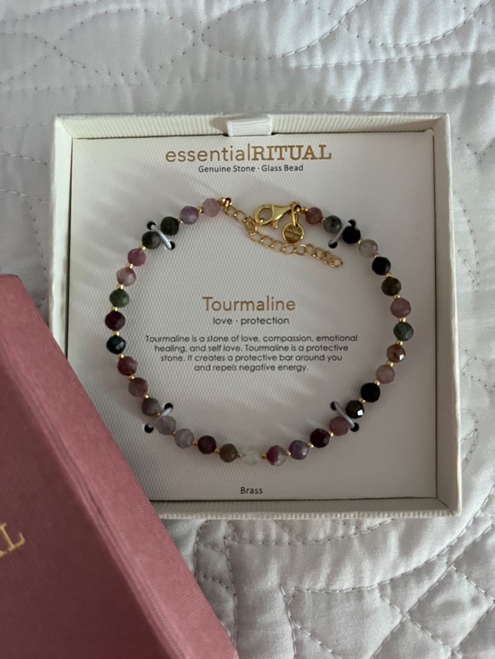 Multicolor Tourmaline Bead Bracelet with Gold Chain - Picture 3 of 3
